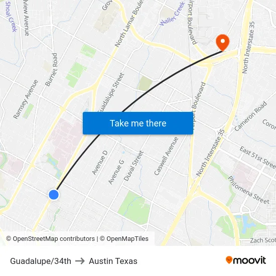 Guadalupe/34th to Austin Texas map