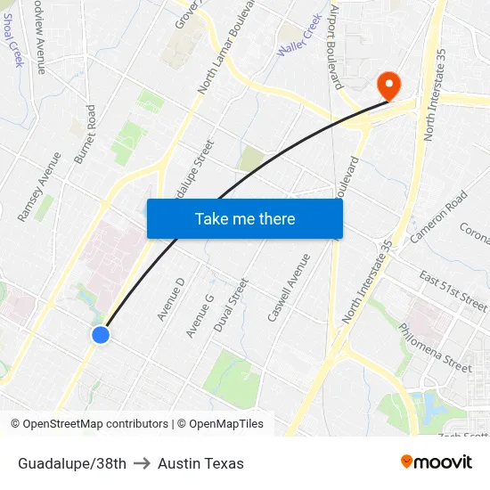 Guadalupe/38th to Austin Texas map