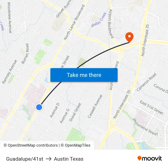 Guadalupe/41st to Austin Texas map