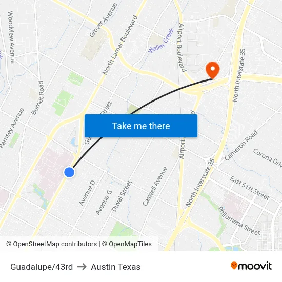 Guadalupe/43rd to Austin Texas map