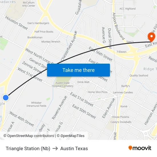 Triangle Station (Nb) to Austin Texas map