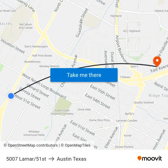 5007 Lamar/51st to Austin Texas map