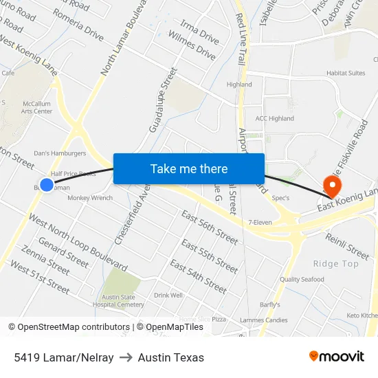 5419 Lamar/Nelray to Austin Texas map