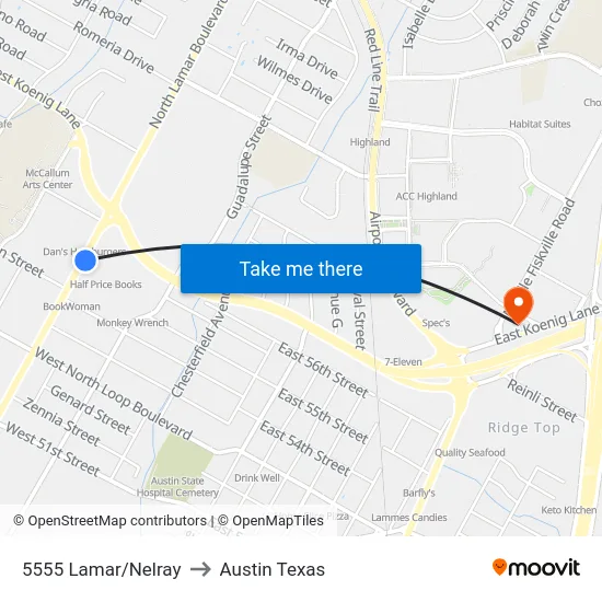 5555 Lamar/Nelray to Austin Texas map
