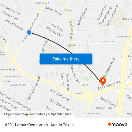 6201 Lamar/Denson to Austin Texas map