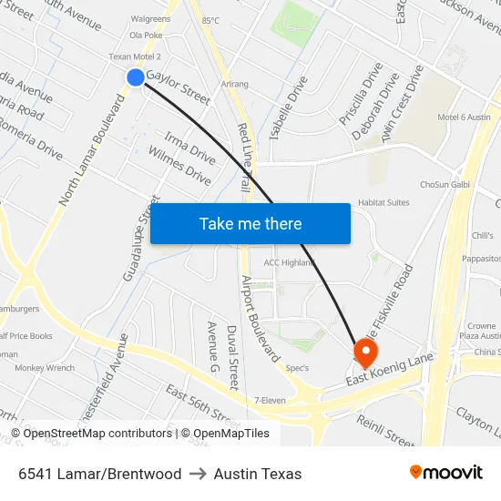 6541 Lamar/Brentwood to Austin Texas map
