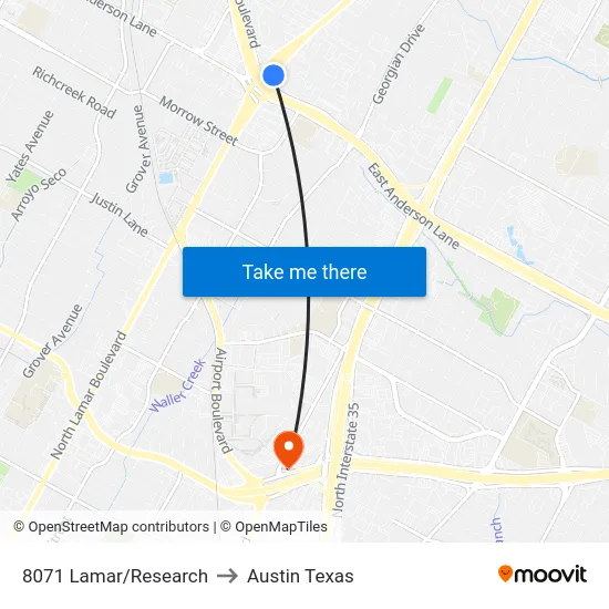 8071 Lamar/Research to Austin Texas map