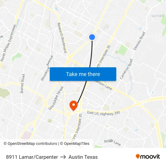 8911 Lamar/Carpenter to Austin Texas map