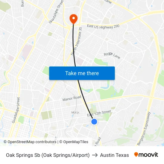 Oak Springs Sb (Oak Springs/Airport) to Austin Texas map