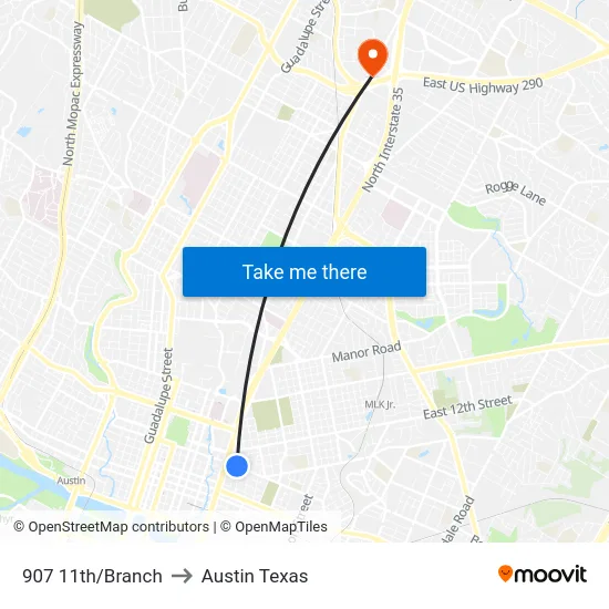 907 11th/Branch to Austin Texas map