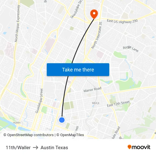 11th/Waller to Austin Texas map