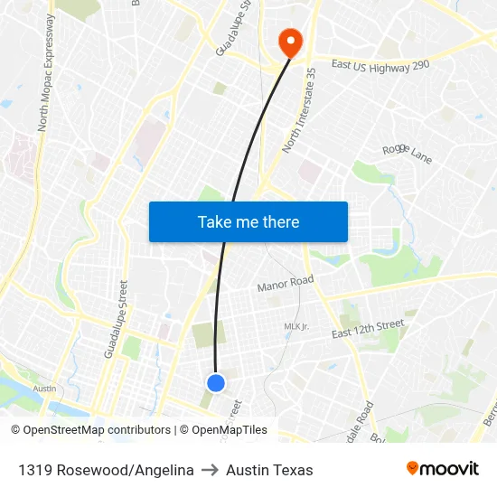 1319 Rosewood/Angelina to Austin Texas map
