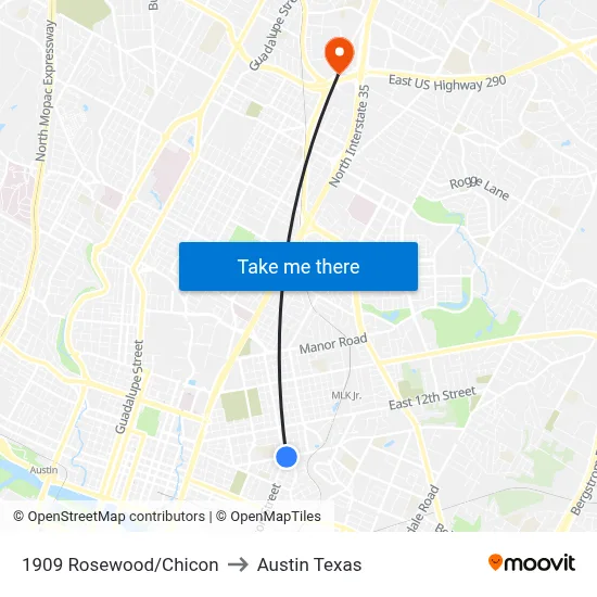 1909 Rosewood/Chicon to Austin Texas map