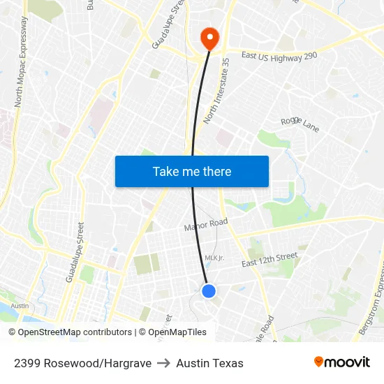 2399 Rosewood/Hargrave to Austin Texas map