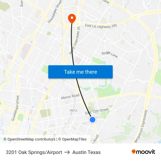 3201 Oak Springs/Airport to Austin Texas map