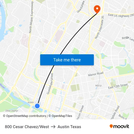 800 Cesar Chavez/West to Austin Texas map