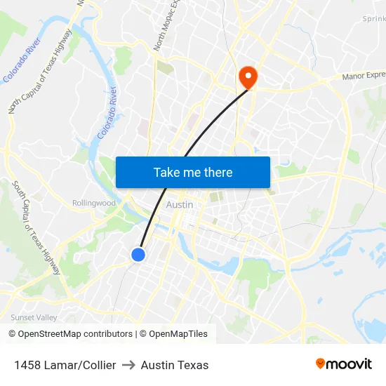 1458 Lamar/Collier to Austin Texas map