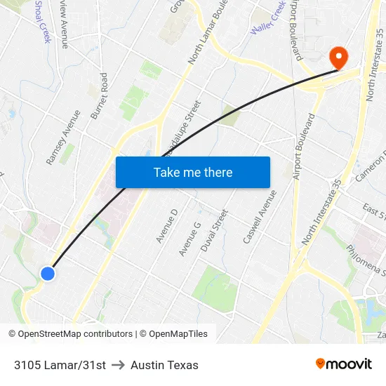 3105 Lamar/31st to Austin Texas map