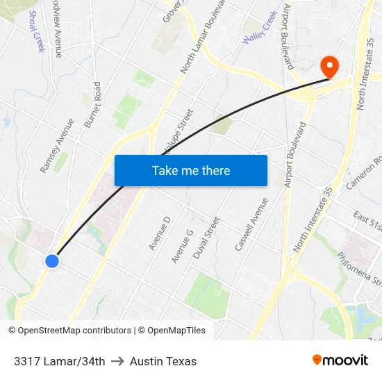 3317 Lamar/34th to Austin Texas map