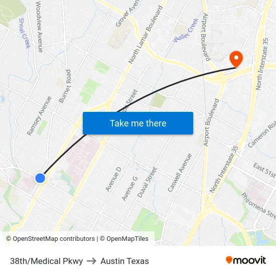 38th/Medical Pkwy to Austin Texas map