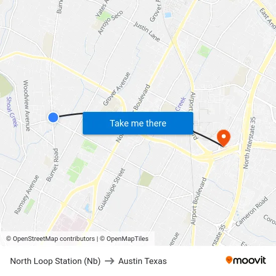 North Loop Station (Nb) to Austin Texas map