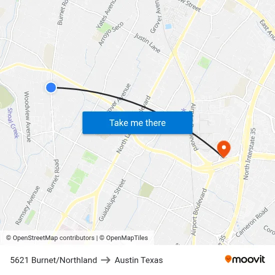 5621 Burnet/Northland to Austin Texas map