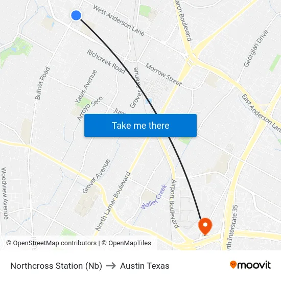Northcross Station (Nb) to Austin Texas map