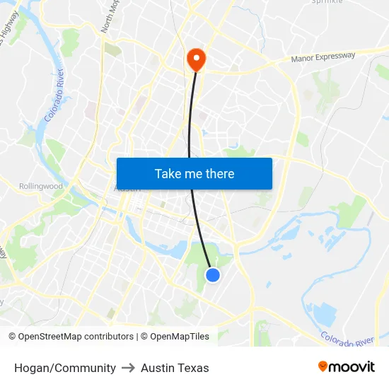Hogan/Community to Austin Texas map