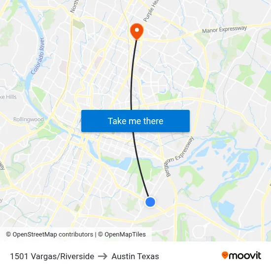 1501 Vargas/Riverside to Austin Texas map