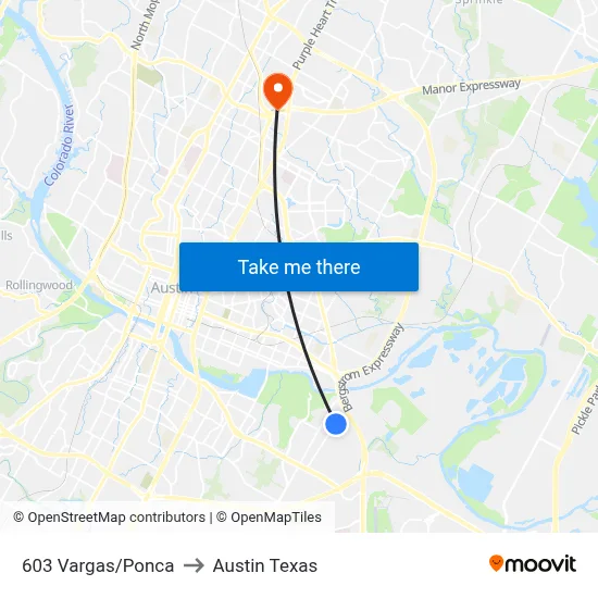 603 Vargas/Ponca to Austin Texas map
