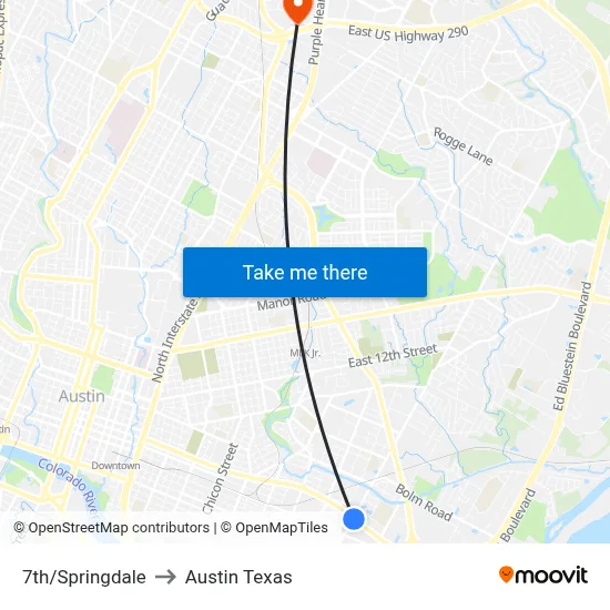 7th/Springdale to Austin Texas map