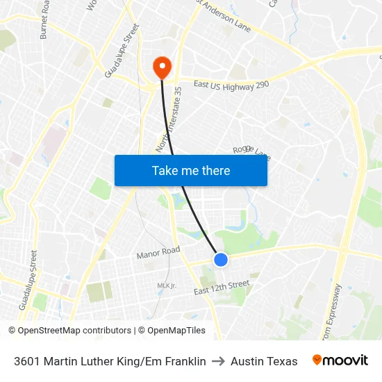 3601 Martin Luther King/Em Franklin to Austin Texas map
