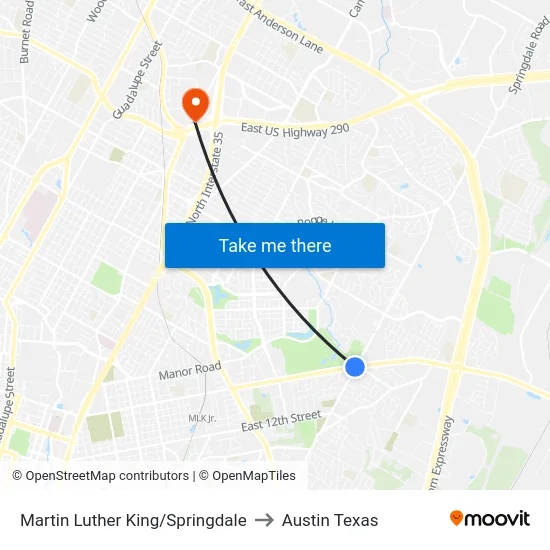 Martin Luther King/Springdale to Austin Texas map