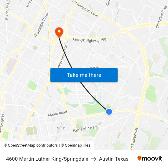 4600 Martin Luther King/Springdale to Austin Texas map