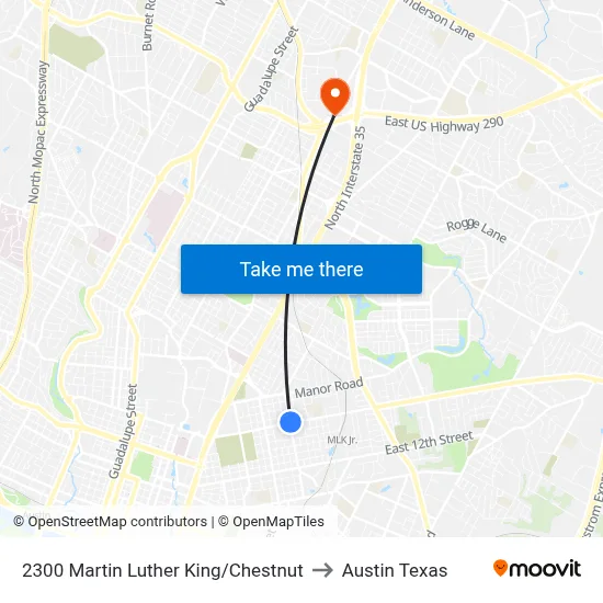 2300 Martin Luther King/Chestnut to Austin Texas map