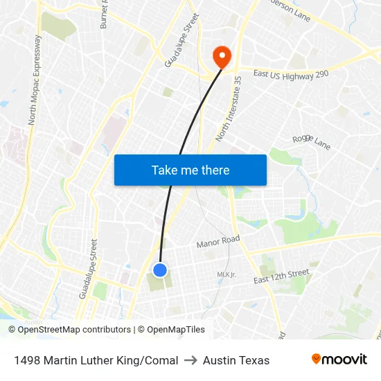 1498 Martin Luther King/Comal to Austin Texas map