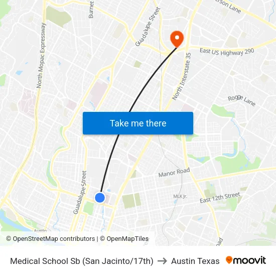 Medical School Sb (San Jacinto/17th) to Austin Texas map