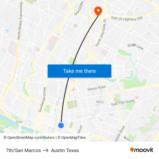 7th/San Marcos to Austin Texas map
