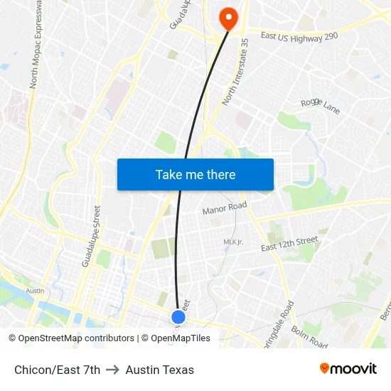 Chicon/East 7th to Austin Texas map