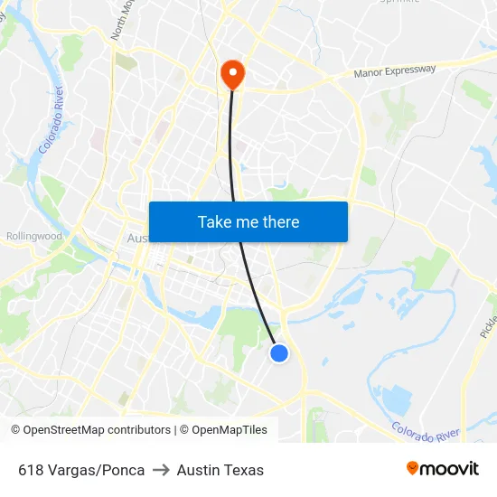 618 Vargas/Ponca to Austin Texas map