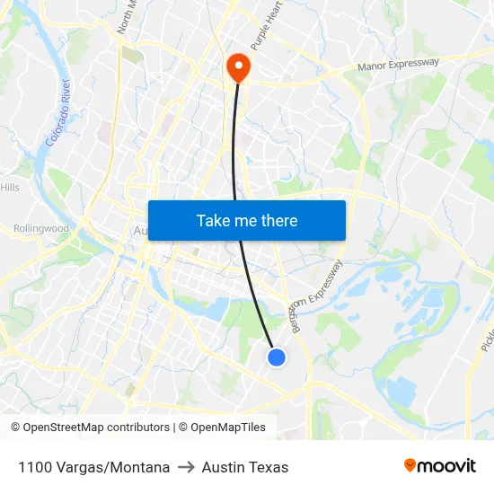 1100 Vargas/Montana to Austin Texas map