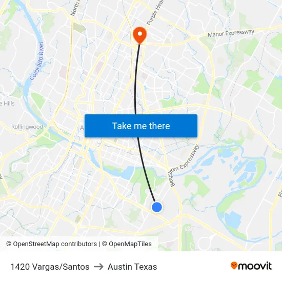 1420 Vargas/Santos to Austin Texas map