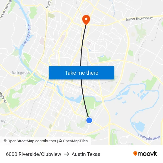 6000 Riverside/Clubview to Austin Texas map
