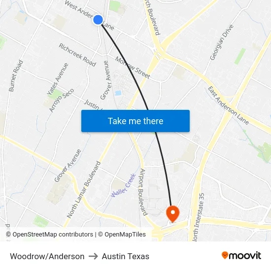 Woodrow/Anderson to Austin Texas map