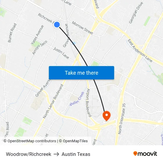Woodrow/Richcreek to Austin Texas map
