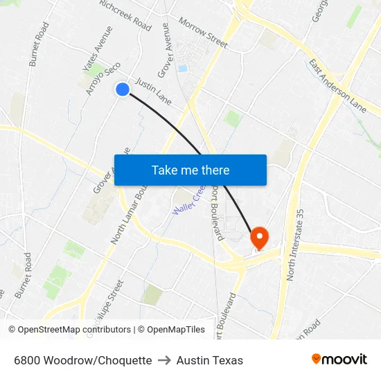 6800 Woodrow/Choquette to Austin Texas map