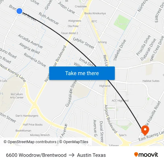 6600 Woodrow/Brentwood to Austin Texas map