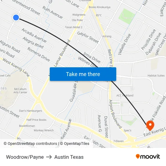 Woodrow/Payne to Austin Texas map