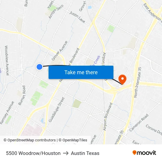 5500 Woodrow/Houston to Austin Texas map