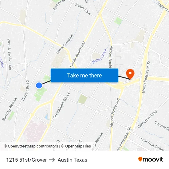 1215 51st/Grover to Austin Texas map
